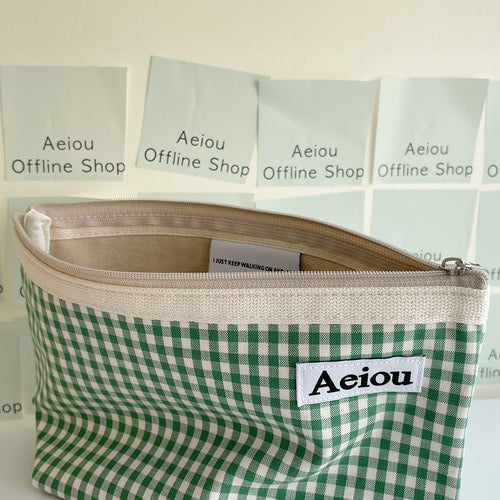Aeiou Basic Pouch (L size) Spring green check - Image 3