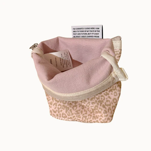 Aeiou Basic Pouch (M size) Leopard Pink Corduroy - Image 2