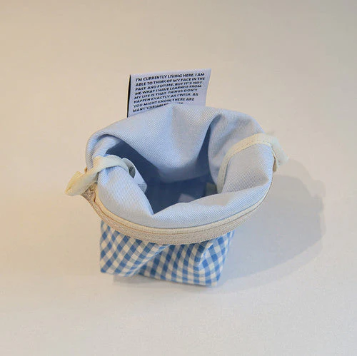 Aeiou Basic Pouch (M size) (Stripe Label) Baby Blue Check - Image 2