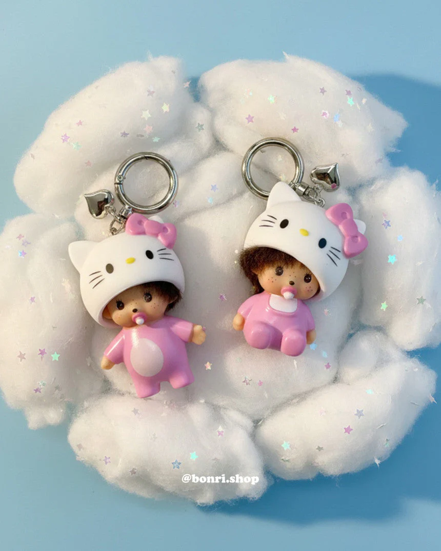 [Bonri] Pink Kitty Monchhichi Keyring Charm