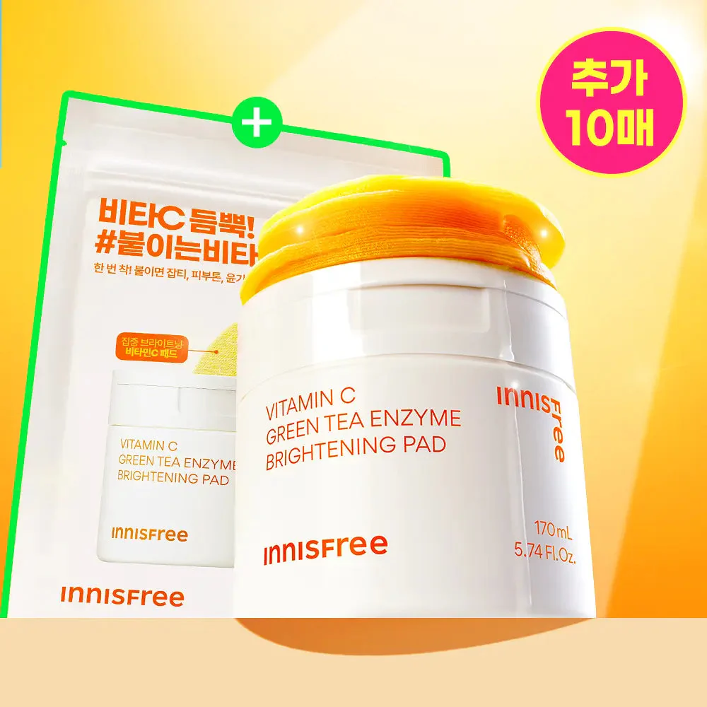 Innisfree VITAMIN C GREEN TEA ENZYME BRIGHTENING PAD 60 Sheets (+Refill 10 Sheets)