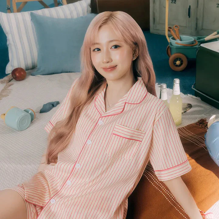 [NMIXX Haewon PICK] DOSSY Silk Fit Half Sleeve Couple Pajama Set - Image 3
