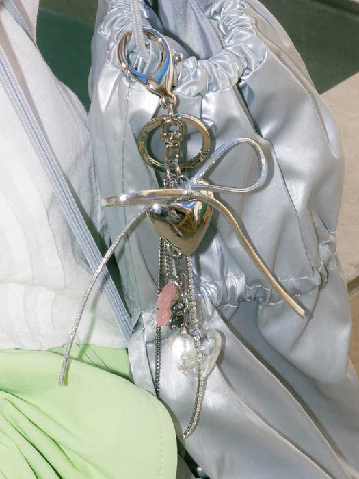 pearlymore Silver Leather Ribbon Heart Keychain - Image 2