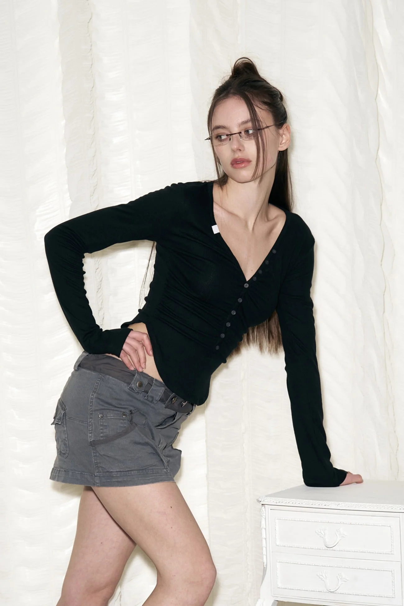 PLEASENOFOLLOW Nina Button Lace Long Sleeve Top (ITZY YUNA, aespa KARINA Wear) - Image 6