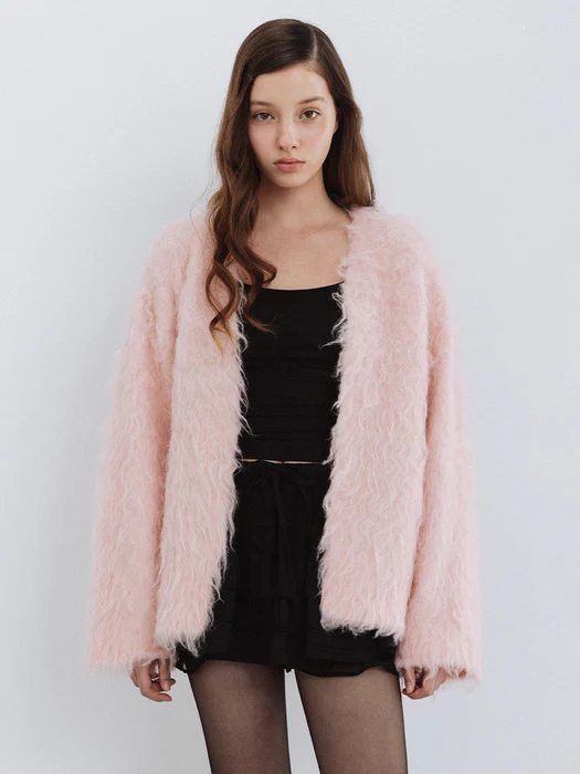 [The tis] WAVY FLUFF LONG HAIR WOOL KNIT CARDIGAN
