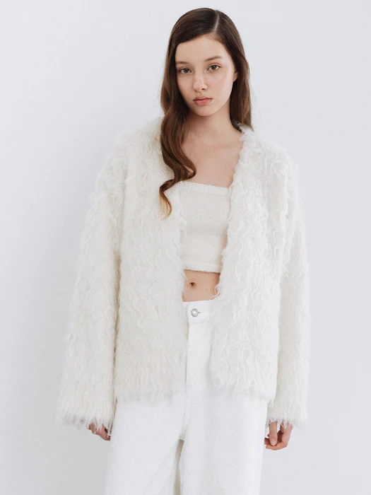 [The tis] WAVY FLUFF LONG HAIR WOOL KNIT CARDIGAN - Image 2