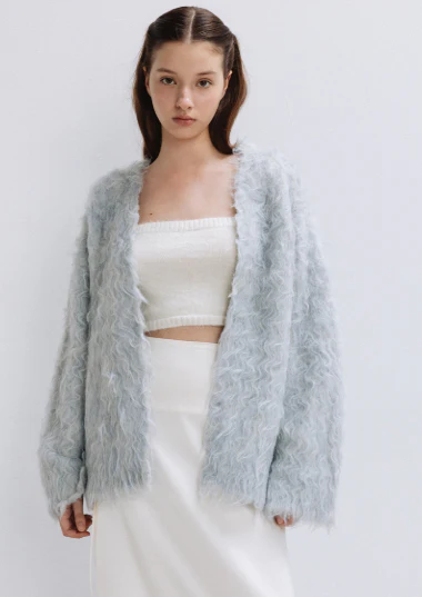 [The tis] WAVY FLUFF LONG HAIR WOOL KNIT CARDIGAN - Image 3